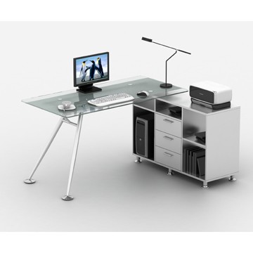 Modern Floor Sitting White High Gloss Glass Computer Desk