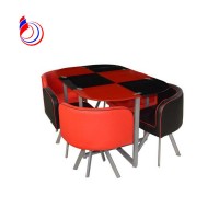 Space-saving 4 person cheap glass top restaurant used dining table and chair sets for sale